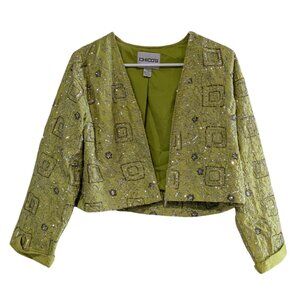 Chico's Women's 100% Silk Beaded Bolero Jacket, Lime Green, Size 1 (Small)